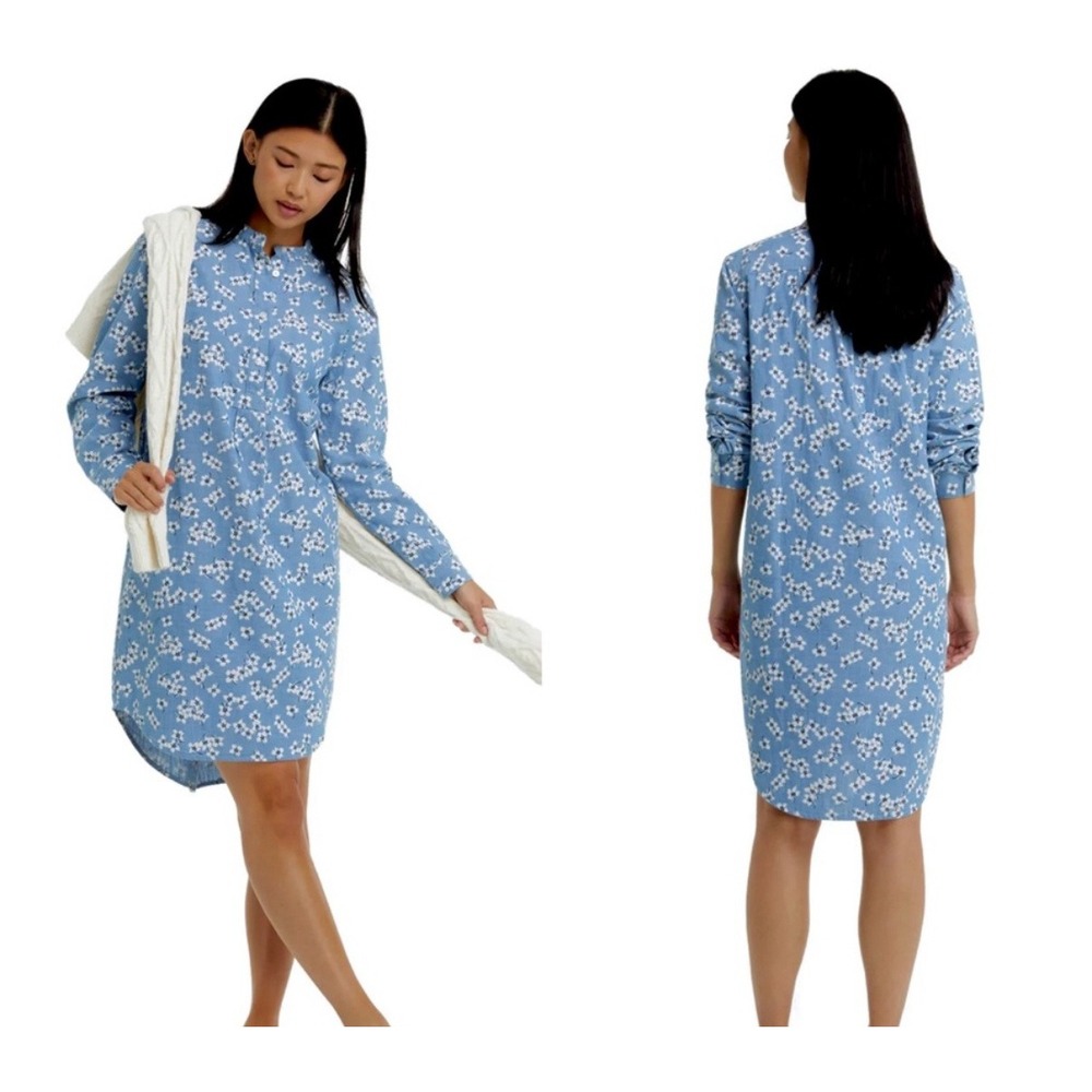 Draper James Lands End Nightshirt Blue Floral Chambray Long Sleeve Womens‎ 1X